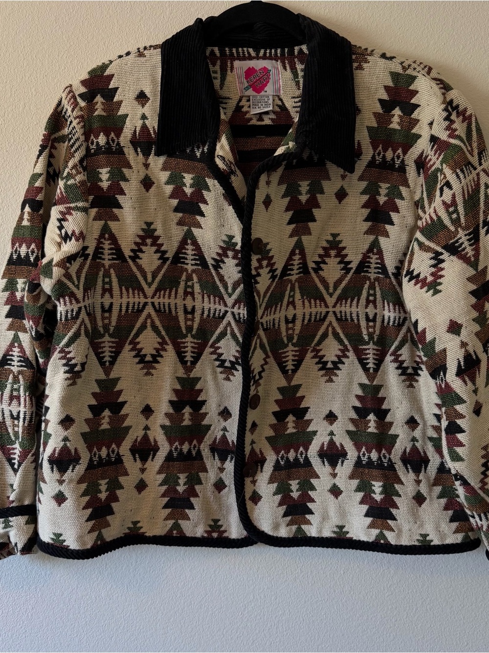 Keren Hart 90s Southwest Aztec Blanket Tapestry Corduroy Collar Jacket women L